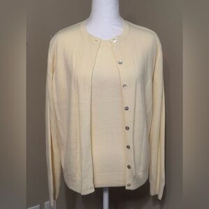 CAROLYN TAYLOR  Yellow Knit Button Down Crew Neck Ribbed Cardigan Set Size Small